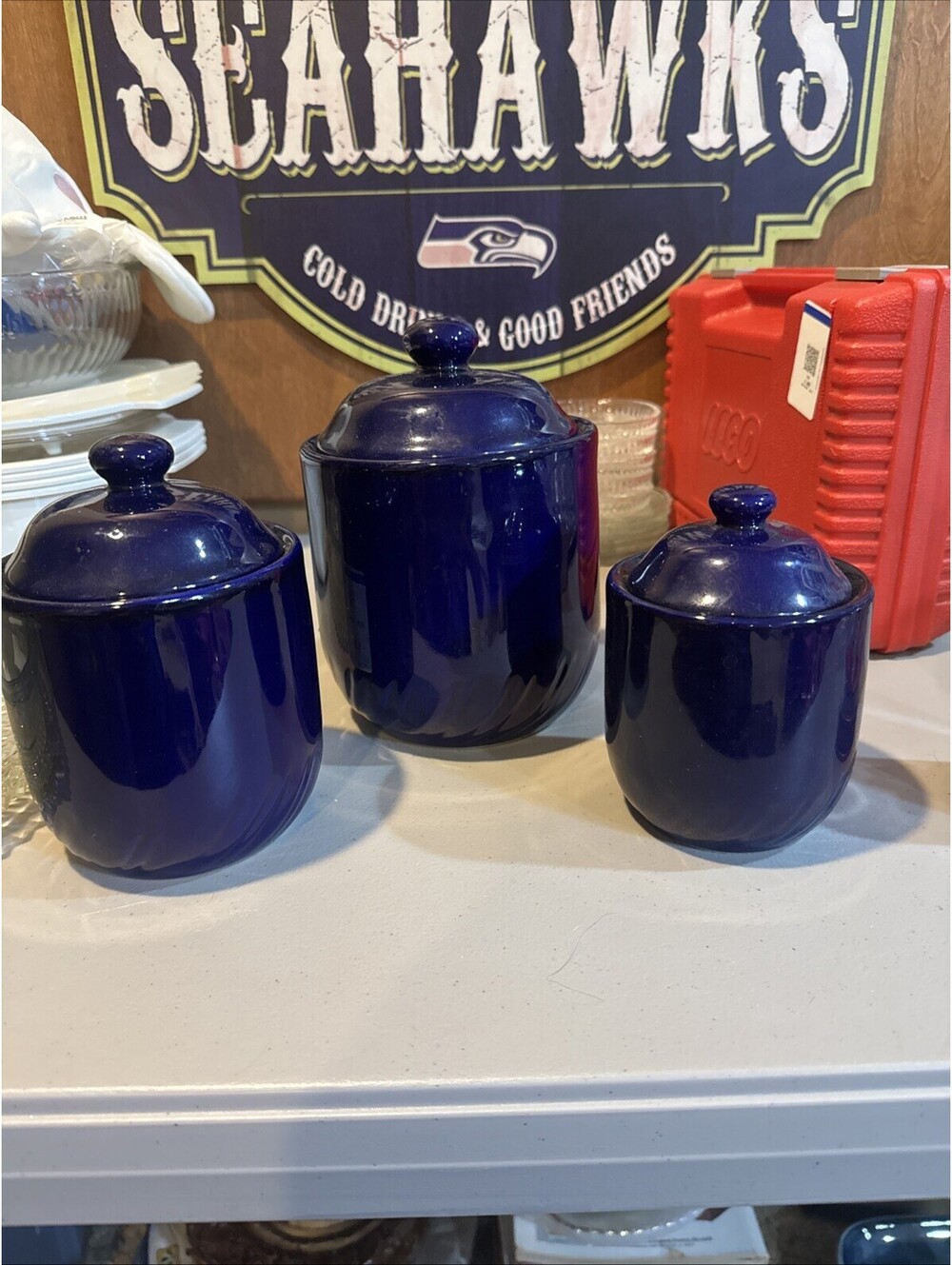 Vintage Colbolt Blue Stoneware Canister Set- 3pc set [COPY]